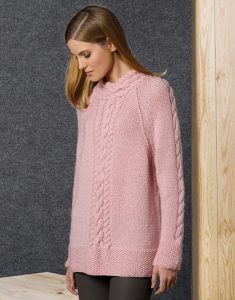 Roze kabeltrui breien voor vrouwen